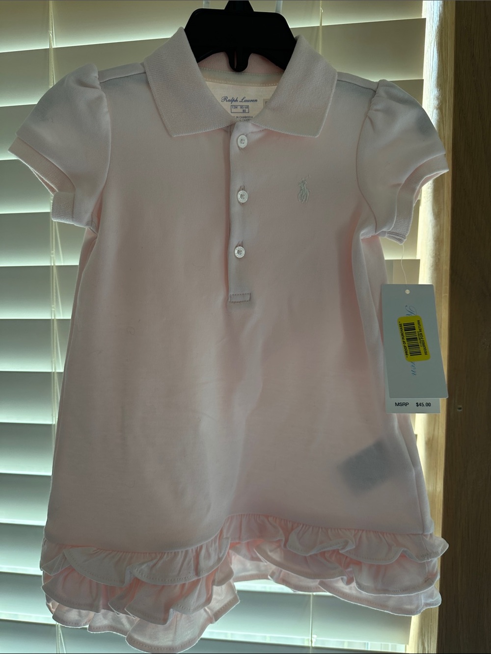 Ralph Lauren Light Pink Girls Polo Dress with Ruffle Hem